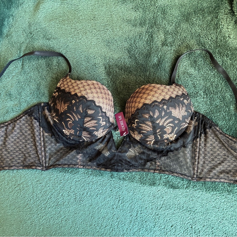 NWT Adore Me Black Lace Push-up longline 34dd Bra